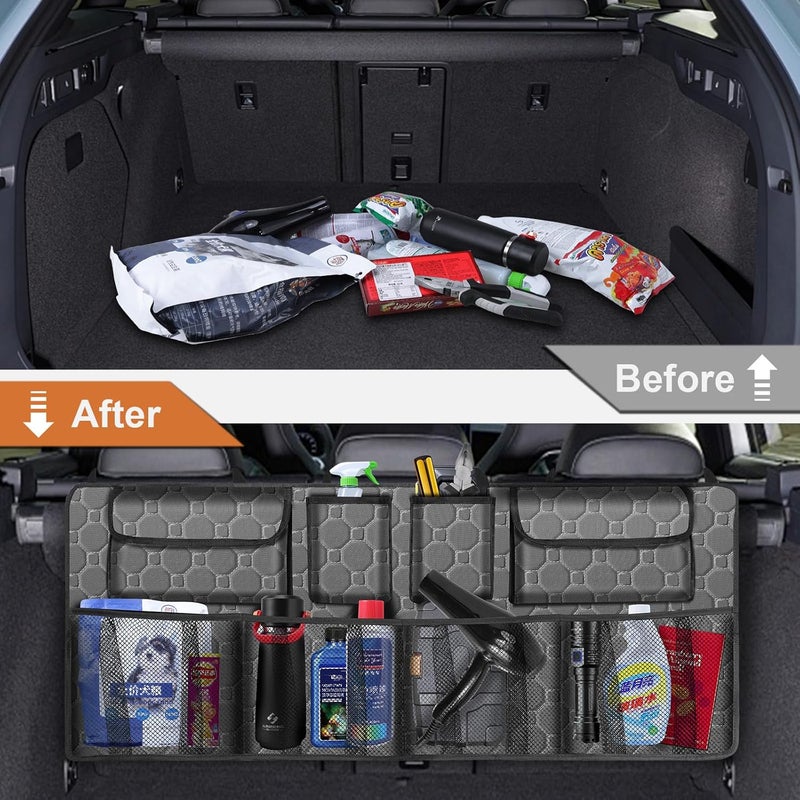 esouler Car Trunk Organizer, Super Capacity Backseat Car Organizer for SUV/Truck/MPV(42"*18"), Hanging Car Storage Organizer with 8 Pocekts, Car Accessories for Women and Men- Grey - Image 4